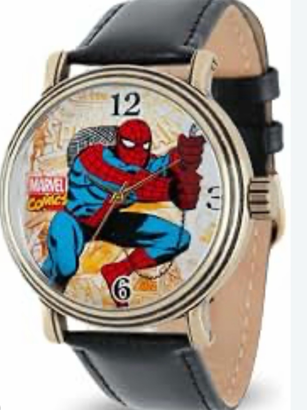Marvel Spider-Man Black Leather Strap Watch
